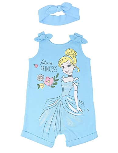 Image of Disney Princess Rapunzel Ariel Belle Jasmine Aurora Baby Girls Snap Romper and Headband Newborn to Toddler