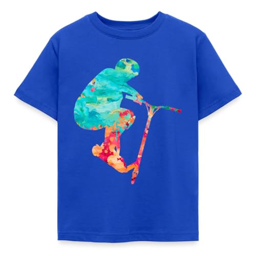 Spreadshirt - Spreadshirt Trottinette Acrobatique Patinage Freestyle Scooter Cadeau Silhouette T Shirt Enfant, 122/128 (7-8 Ans), Bleu Royal