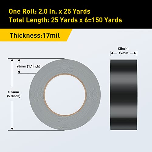 Lichamp 6 Rolls Heavy Duty Thicker Black Duct Tapes, 17 Mil No Residue Duct Tape For Packaging Taping Sealing Repairing Tying, Wide Tape For Diy Or Commercial Use, 2 Inches X 25 Yards, B206Bk #TOP6