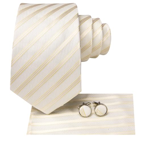 Image of Hi-Tie Mens Paisley Floral Striped Ties Set Silk Necktie and Lapel Pin for Men Pocket Square Cufflinks Set Business Wedding