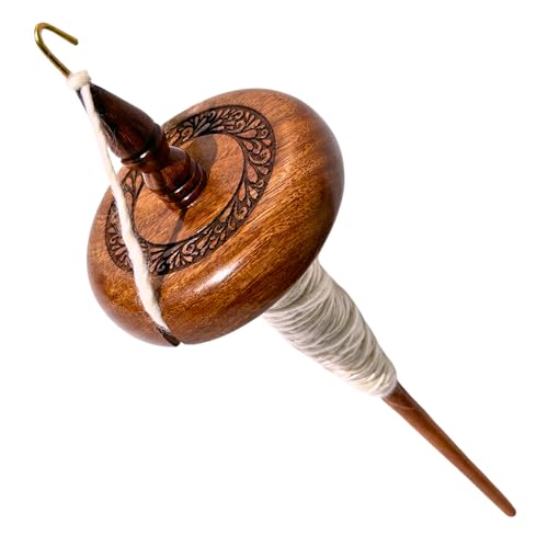 Revolution Fibers Artisan Top Whorl Drop Spindle for Beginner & Advanced Hand Spinning - 11 inch Shaft | 3.25 inch Whorl Diameter | Satin Finish | Hand Crafted Rosewood Flora | Spin Roving into Yarn