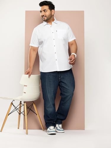Image of Thomas Scott Men's Premium Slim Fit Casual Shirt | 100% Cotton Twill | Short Sleeves | Spread Collar | Solid Smart Casual Shirt for Men
