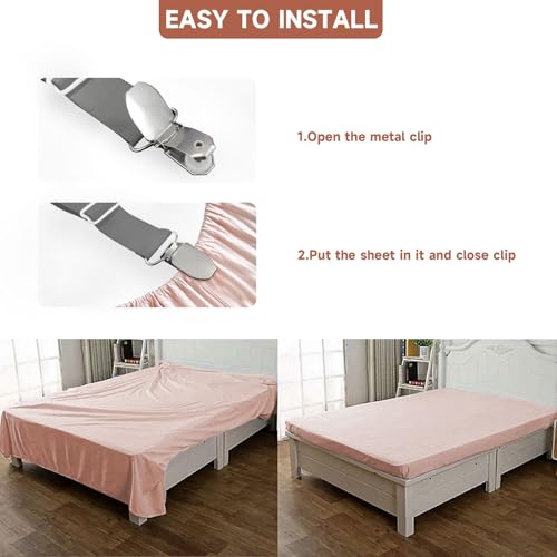 Image of Bed Sheet Straps, Upgrade Fitted Bed Sheet Holders for Corners, Non Slip Sheet Clips Grey 4Pcs