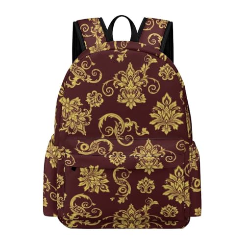 Sac à dos ordinateur motif floral bordeaux et or sacoche légère PC portable