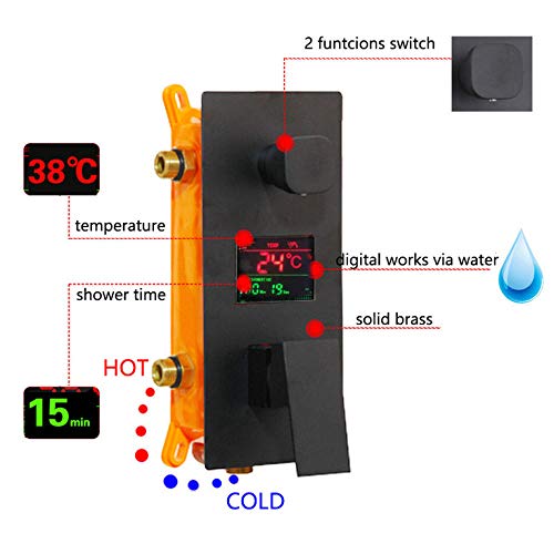 Columna de ducha de baño de 10 pulgadas negro con pantalla digital de temperatura y sistema de masaje corporal con jets miniatura 5