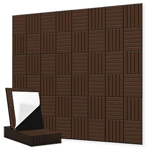 12 Pack Felt Acoustic Panels, 16″x12″x0.4″ Large Acoustic Wall Panels, Self-Adhesive Sound Absorbing Panels for Recording Studios & Offices, Brown Felt+Black Decorative Acoustic Panels