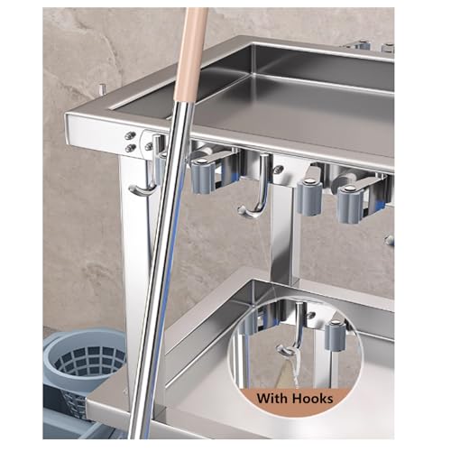 Hausmeisterwagen Reinigungswagen auf Rädern 3 Ebenen Große Kapazität Putzwagen Haushaltswagen mit 4 Rollen – Bild 6