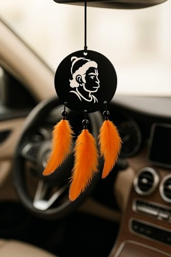 Image of CASSARINA Handmade Dream Catcher Car Ornament - Stylish Rear View Mirror Hanging Accessory - Elegant Car Interior Decoration - Good Luck & Positive Energy Charm (1, Hanuman)