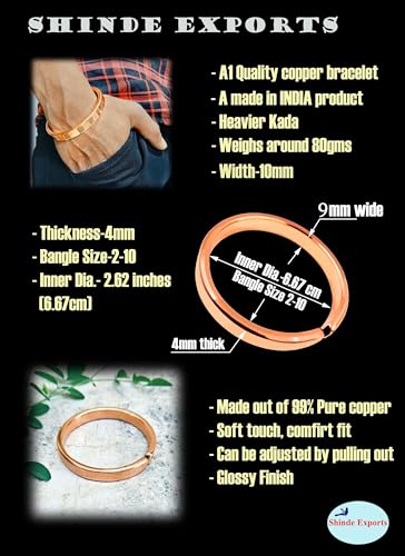 Image of SHINDE EXPORTS Heavy Pure Copper thick Bracelet Bangle Unisex Kada Solid Handmade Cuff for Men & Women