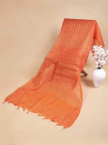 Image of Women's Cotton Blend Striped Print Dupatta with 2.20 Meters | Women's cotton printed dupatta with tassels