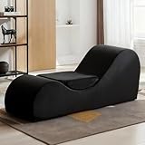 Container Furniture Direct Flowline Yoga Chaise Lounge Chair for Stretching, Relaxation & Exercise, Ergonomic Design with High-Density Foam Core & Removable Machine-Washable Cover, Black