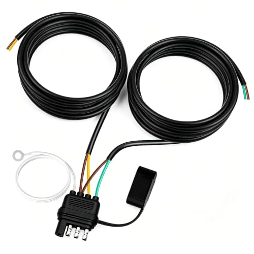 Image of 26FT 4 Pin 5 Wire Trailer Wiring Harness,Trailer Light Kit with Jacketed Cable (16AWG),4 Way Flat 5 Wire Plug for Rewiring RV Boat Both-Side Taillights