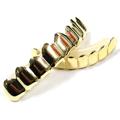Big Jeff Audio Official Gold Plated Hater Hip Hop Top & Bottom 8 Teeth Grillz Cover