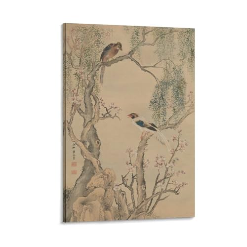 Toile oiseaux et saule Yosa Buson pour salon élégant 60x90