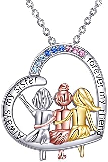 VONALA Sister Necklace, 925 Sterling Silver Heart Necklaces Jewellery Birthday Gifts for Women, Engraved Always My Sister Forever My Friend