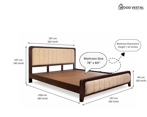 Image of Wood Vestal Sheesham Wood Bed with Upholstered Head & Foot, Solid Wood, Modern Design | Queen Size - (78 inchx60 inch) | Without Mattress & Side Tables | Low Highted | WS - DQ - 5' - D