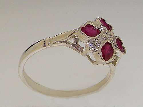 925 Sterling Silver Real Genuine Ruby & Diamond Womens Cluster Anniversary Ring (0.07 cttw, H-I Color, I2-I3 Clarity)4