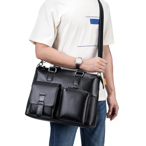 Bolso Mensajero de Cuero Vintage para Laptop 16 Pulgadas Negro miniatura 2
