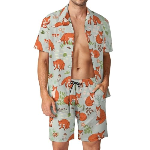Chemise Hawaïenne Hommes Renard Rouge Ensemble Anti Chaleur Été S