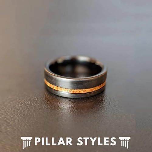 Pillar Styles Black Whiskey Barrel Rings For Men Unique Wedding Band 8Mm Tungsten And Wood Rings Bourbon Barrel Wooden Ring Couples Ring Set thumb #3