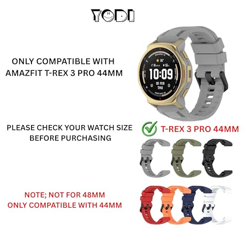 Image of YODI Sporty Silicone watch Strap Band Compatible With Amazfit T Rex 3 pro 44MM Watch Strap Only Compatible For Amazfit Smartwatch Strap, uses for Men. (Black, T-REX 3 PRO 44MM)