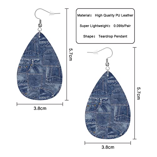 Denim Leather Teardrop Earrings Vintage Denim Stitching Fold Art Faux Leather Water Drop Earrings Jewelry For Women Friends Wedding2