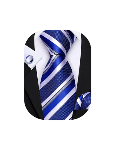 Image of Barry.Wang Mens Tie Set Plaid Check Neckties Formal Business Wedding Luxury Pocket Square Cufflinks