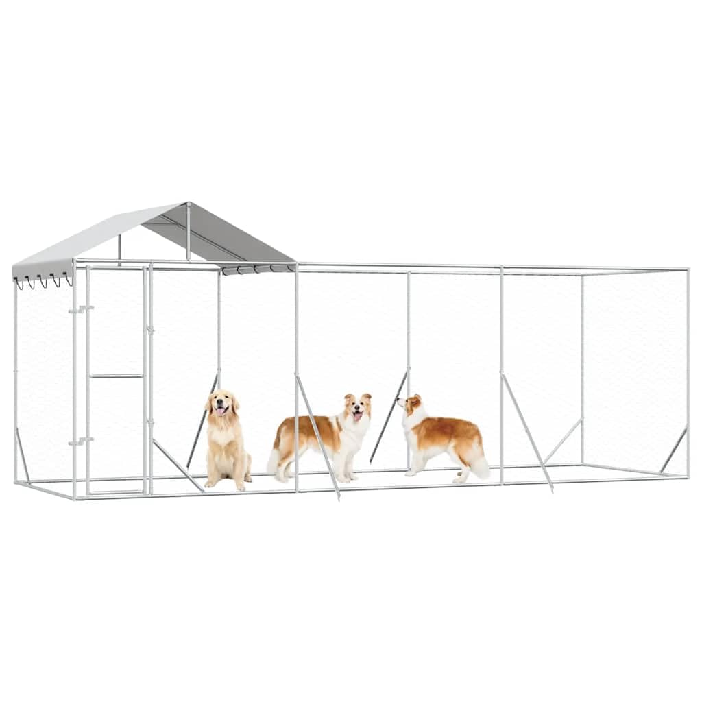 Perrera para perros al aire libre con techo de acero galvanizado, 6 x 2 x 2,5 m, resistente a la intemperie, con puerta con cerradura, ideal como cercado al aire libre, caño, recinto para