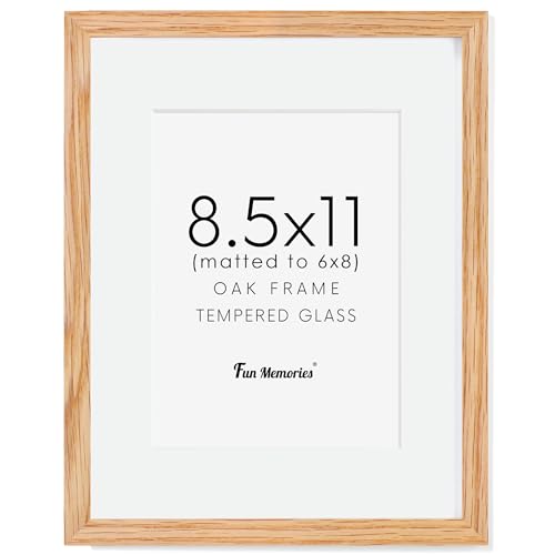 8.5x11 Picture Frame, Oak Wood Frame 8.5 x 11, 8.5 by 11 Wood Frames with Glass, 8.5x11 Matted frame for 6x8, Real Wood 8.5"x11" Photo Frame with Stand, Natural Oak Color, 1 Pack