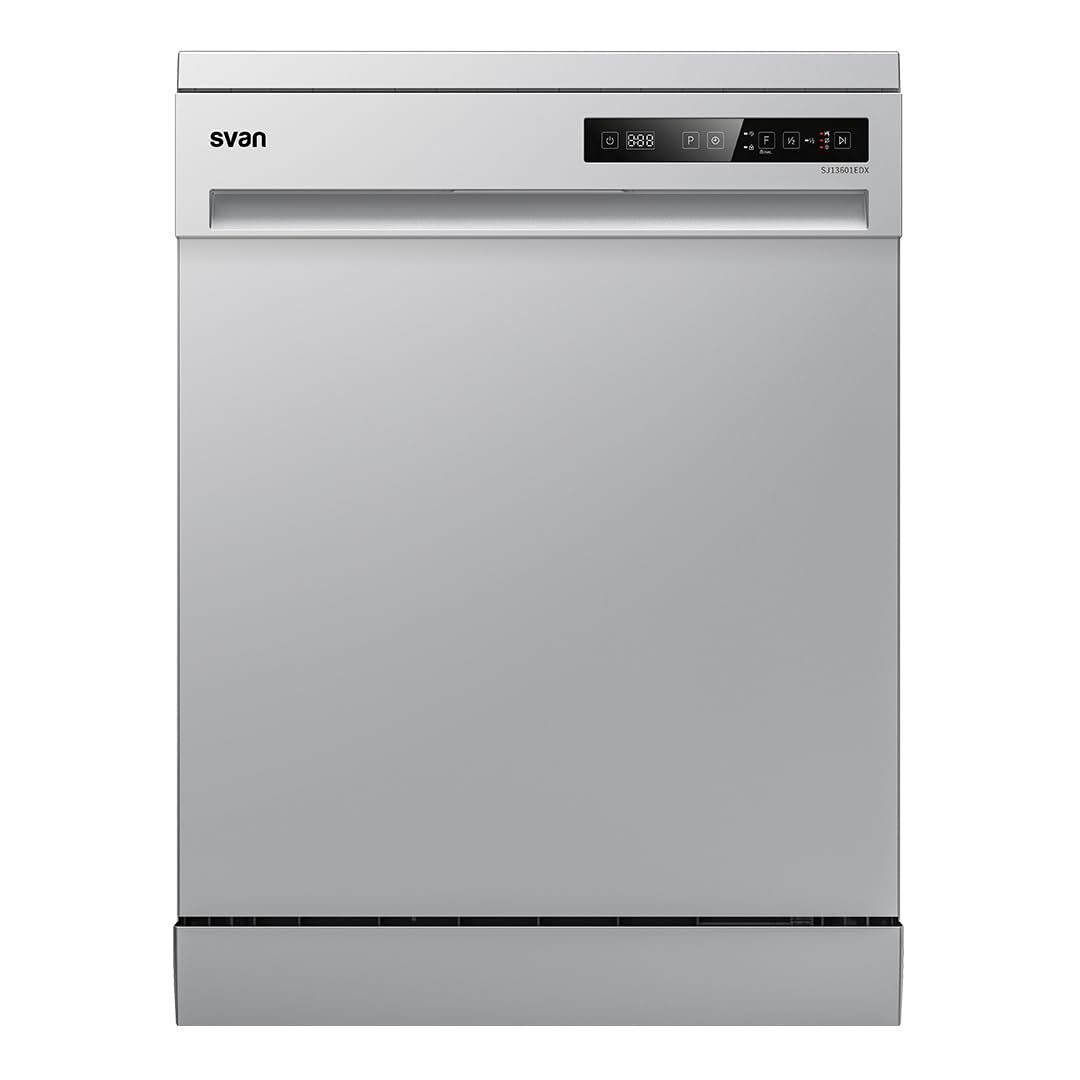 Svan Lavavajillas 60 cm Inox SJ13601EDX. 1890W, 14 Cubiertos, 2 Bandejas, 6 Programas, Display LED táctil, Función Stop&Go, Eficiencia Energética Clase E