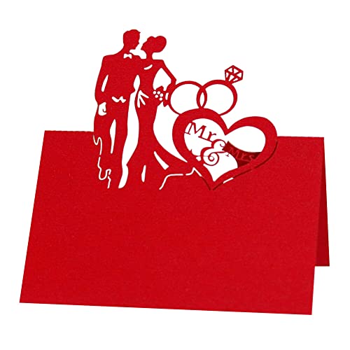 iSpchen Lot de 50 marque-places carte de siège motif de mariage d'amour marque-places creux cartes de nom pliées pour décoration de table de banquet de...