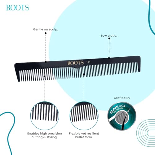 Image of ROOTS - Professional Hair Cutting Comb | Dual Teeth For Styling /Detangling | Salon Grade - For Men /Women | Ideal for Sectioning & Colouring | Prevent Hair Damage | Length - 6.4 Inch | Model No. 111