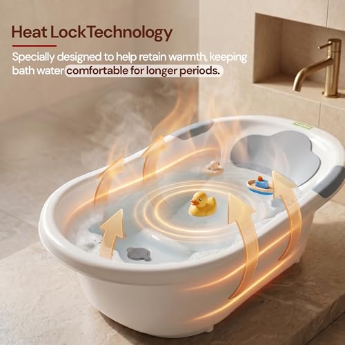 Image of Baybee Comfort Baby Bath Tub for 0 to 5 Years | Baby Bather & Bathtub with Anti-Slip Base & Quick Drains | Bath Tub for Kids with Soft Headrest & Compact Storage for Boys & Girls (White)