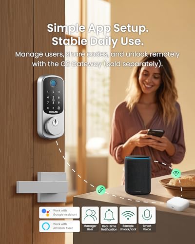 DESLOC B200 Fingerprint Smart Lock with 2 Durable Lever Handles, Keyless Entry Front Door Lock Set, Electronic Keypad Deadbolt, App Control, DIY Installation, Designed for a Secure DESLOC Home, Silver — view 5
