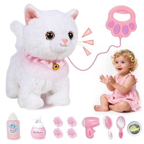 XUXLEKK Peluche gatto interattivo, Giochi Gatto Interattivi, Elettronico Pet Giocattolo Per Robot Gatti Per Bambini Che Abbaia e Cammina, regali di festival per Bambini 2 3 4 Anni(Bianco)