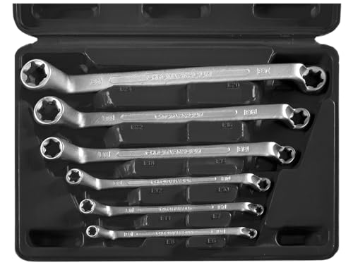 SW-Stahl 01580L Doppelringschlüssel-Satz E-Profil, E6-E24, 6-teilig, doppelt gekröpft I Torx-Schraubenschlüssel I Außen-TX Stern I Ringschlüssel-Set I Ringschraubenschlüssel