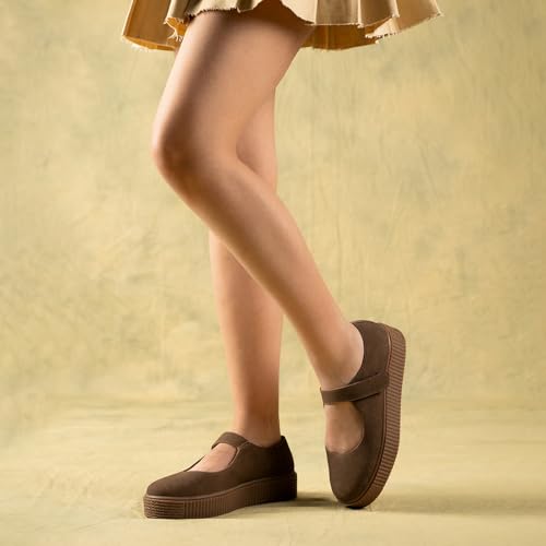 Image of Theater Women Maru Mary Jane Platform Shoes with Adjustable Strap | Soft Suede Finish | Cushioned Support for Casual & Smart Styling