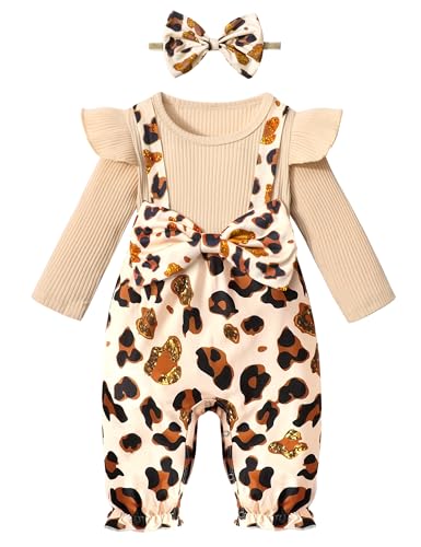 Image of Queenstyle Newborn Baby Girl Clothes Romper Long Sleeve Ruffle Jumpsuit Cute Infant Girl Fall Winter Outfits with Headband