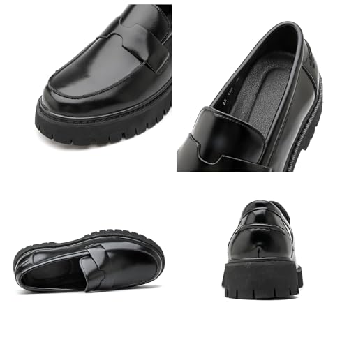 Men's Leather Penny Loafers Slip-On Shoes - Chunky Lug Sole Platform Loafers for Men, Classic Round Toe Business Casual & Formal Work Shoes, Comfortable Non-Slip Dress Shoes for Office2