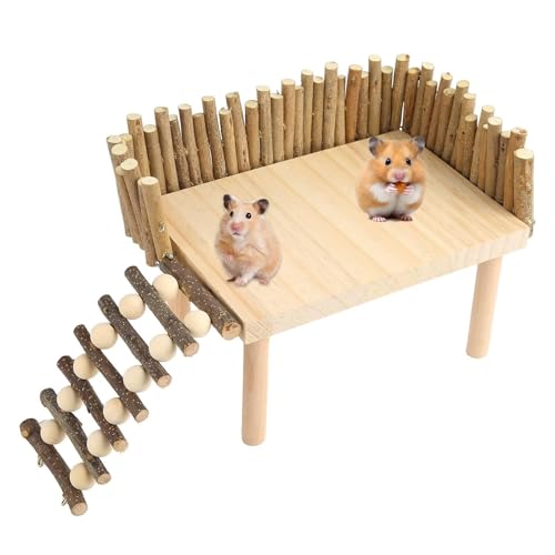 ZhouWei Plateforme pour Hamsters, Jouet pour Hamster Accessoire avec Échelle d'escalade en Bois Plateforme Cage Hamster Jeux Hamsters, Accessoires pour...