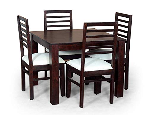 Image of Solid Sheesham Wood Dining Set with Dining Table & Cushioned Chairs | Elegant | Comfortable | Durable & Stylish for Dining Room | Living Room | Home & Office | Hotels Restaurant (brown 30)