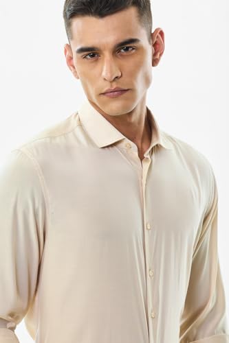 Image of SNITCH Men Casual Shirt | Regular Fit Full Sleeve Spread Collar Solid Design | Premium Polyester Viscose Blend & Lightweight Fabric for Office & Outings