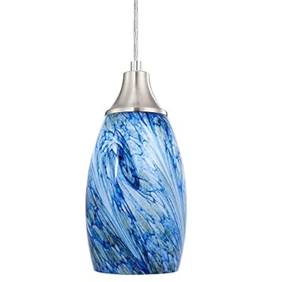karyfine Mini Pendant Lights Kitchen Island White Blue Glass Lamp Shade Hand Blown Glass Pendant Light with Brush Nickel Finish Adjustable Cord for Kitchen Over Sink Hallway,Dining Room,Stairs Way