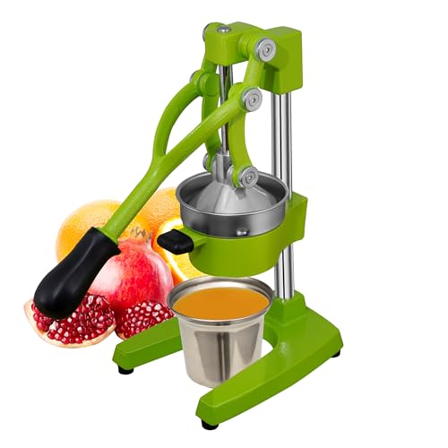 Gowintech Commercial Heavy Duty Cast Iron Hand Press Manual Orange Citrus Lemon Lime Grapefruit Pomegranate Fruit Juice Squeezer Machine with Stainless Steel Cup Green
