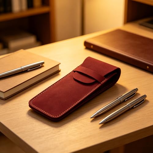 Estojo para caneta de couro PU com orifício duplo, 5 compartimentos, estojo fino portátil de luxo, para viagens de negócios, logotipo personalizado, armazenamento de canetas, presente de escritório