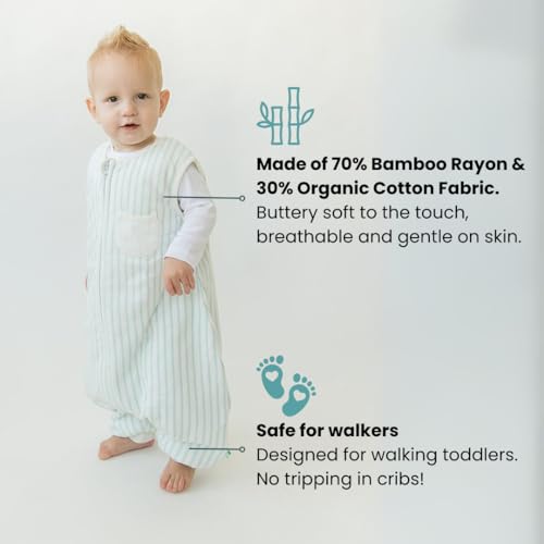 Image of Tealbee Dreamsuit Toddler Sleep Sack with Feet - Walker Sleep Bag with Legs, Rayon made from Bamboo, Winter 1.5 TOG, 2-Way Zipper, 3T-4T - Stripes