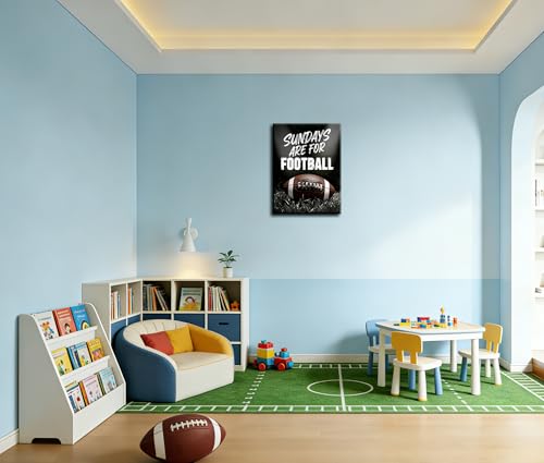 Image of Frimeeme Black and White Football Canvas Wall Art | 12x16 Inch Print for Kids Boys Room Dorm Living Room,Framed
