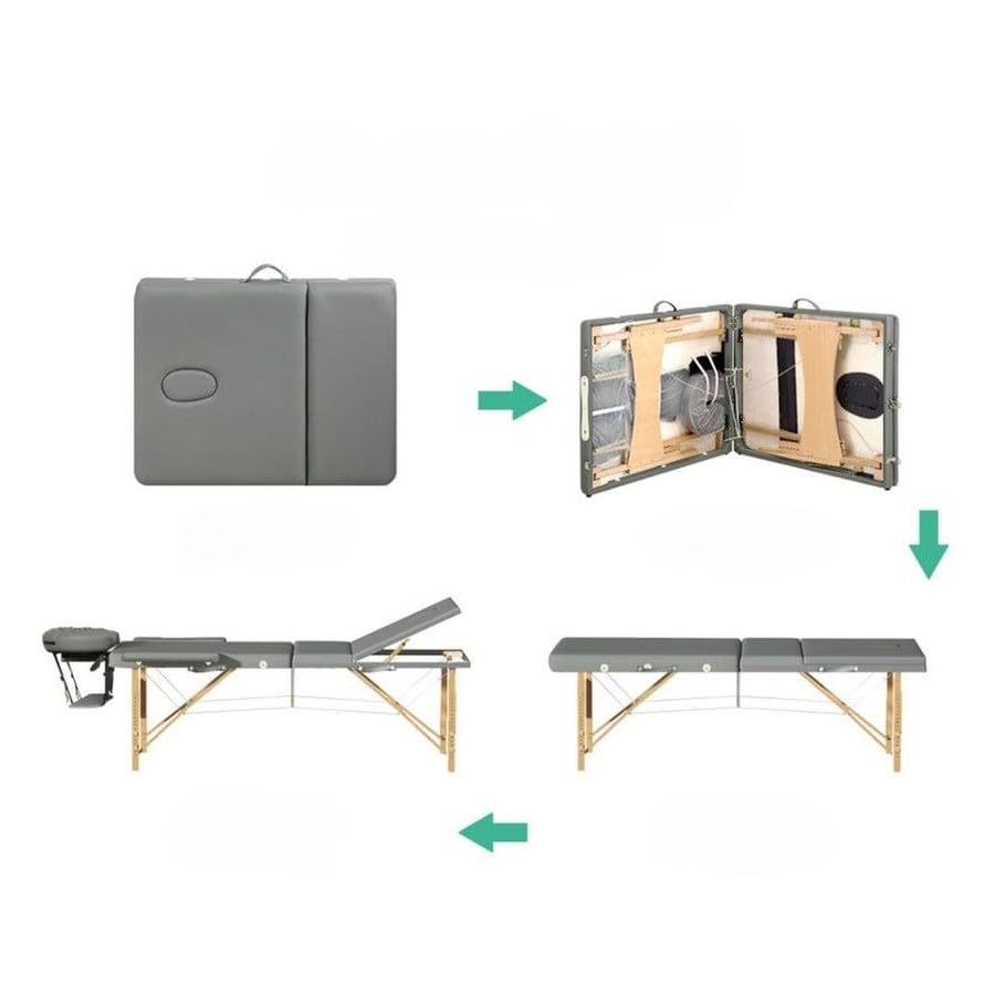 PLUS SANTE Table de Massage Pliante en Bois MIA Noir, Ivoire, Gris, Bleu, Rose, 60 ou 70cm, 3 Plans légère avec Sac de Transport et Accessoires (Gris, Largeur 60 cm)