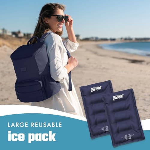 Cool Coolers 2 Pack Soft Ice Packs for Cooler, Flexible Stretch Nylon, Lunch Box Ice Packs, Ice Packs for Lunch Boxes, Large Reusable Freezer Packs, by Fit & Fresh, Navy Blue