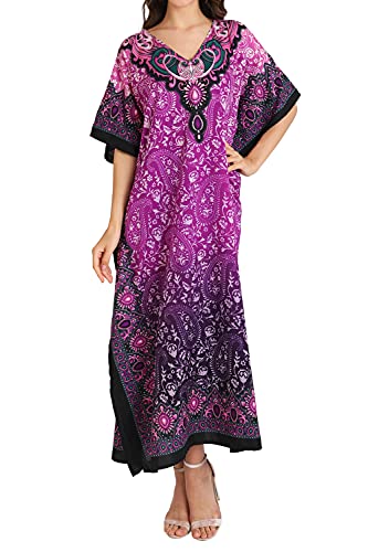 Image of Miss Lavish London Kaftan Dresses for Women Plus Size Long Batwing Sleeve Caftans, V Neck Moo Moo Printed Beach Cover Up Maxi Beach Dress, Bathing Suit Cover-Up Loungewear